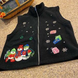 MHD Fleece Vest Christmas Snowman Holiday Large Black